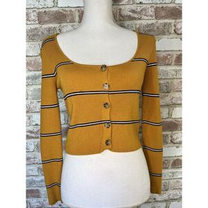 Forever 21 Mustard Striped Cropped Long Sleeved Top‎